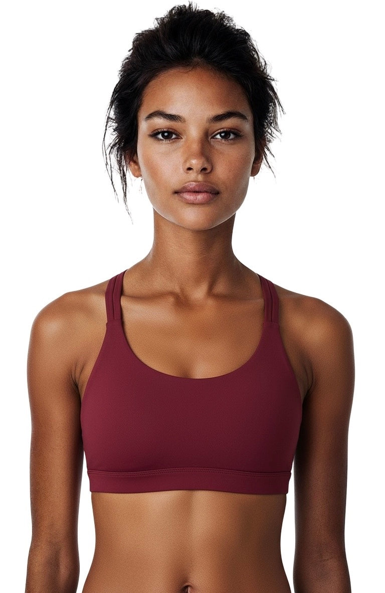 Teen Criss-Cross Back Sports Bra – Dark Pink Activewear - Pulse Gymnastics