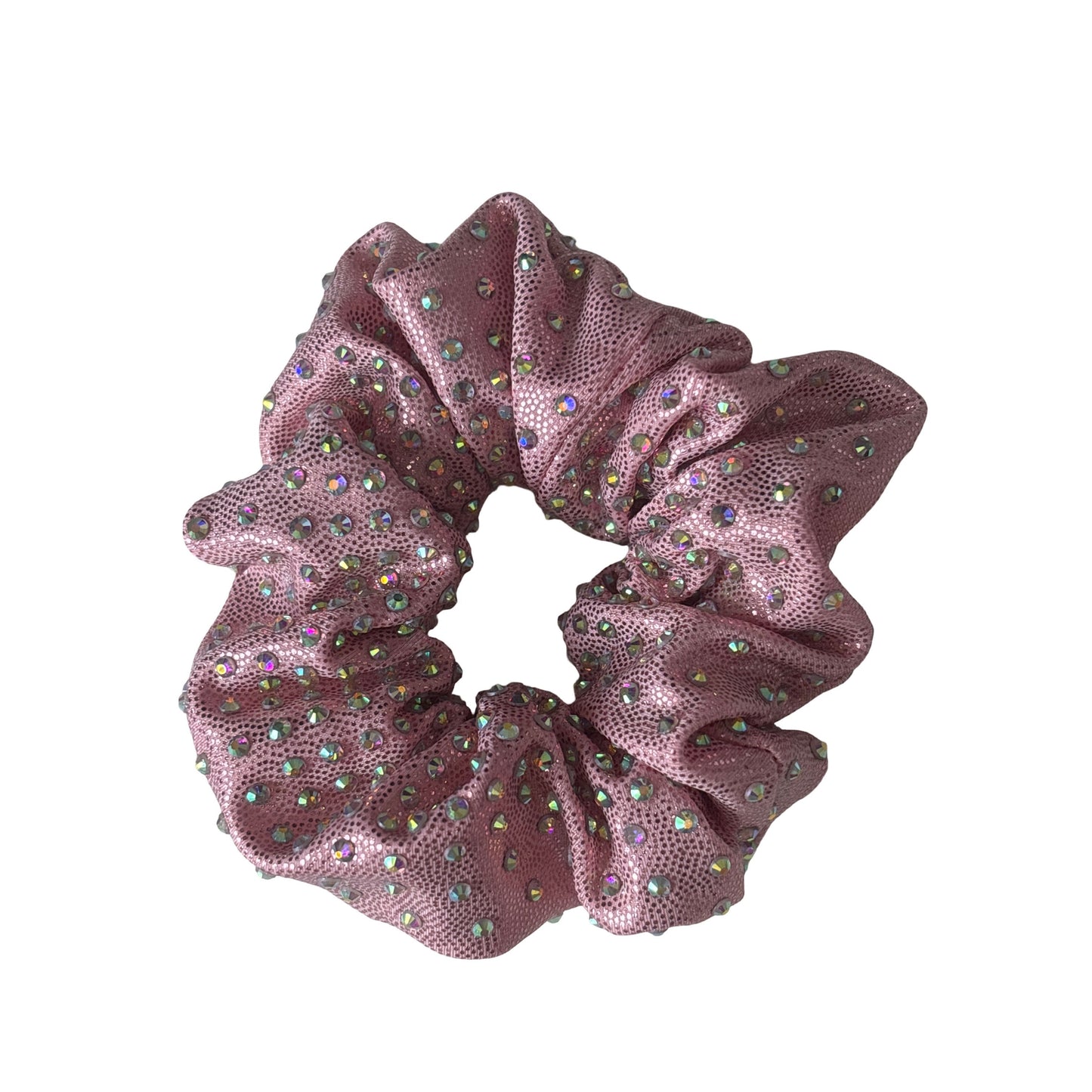 Pink rhinestone sparkly competition hair scrunchie