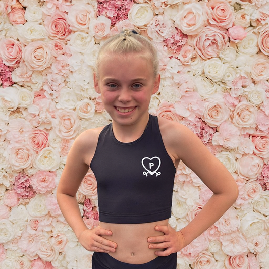 Pulse Luxe Crop | Black Cross-Back Gymnastics Crop Top 🖤 - Pulse Gymnastics