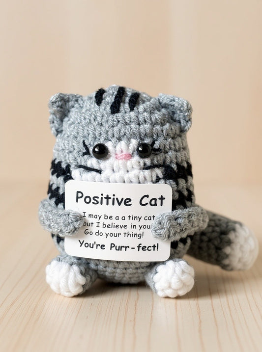 Positive Cat Crochet Plush – Motivational Gymnastics Gift 🐱✨ - Pulse Gymnastics