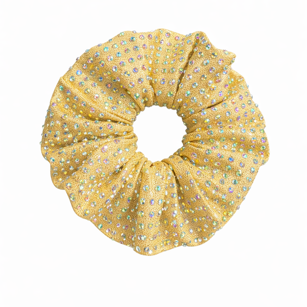 Gold AB Rhinestone Scrunchie - Pulse Gymnastics