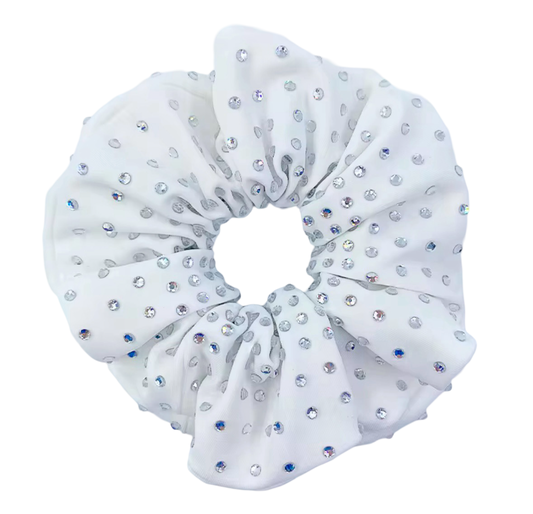 Rhinestone Scrunchie White - Pulse Gymnastics