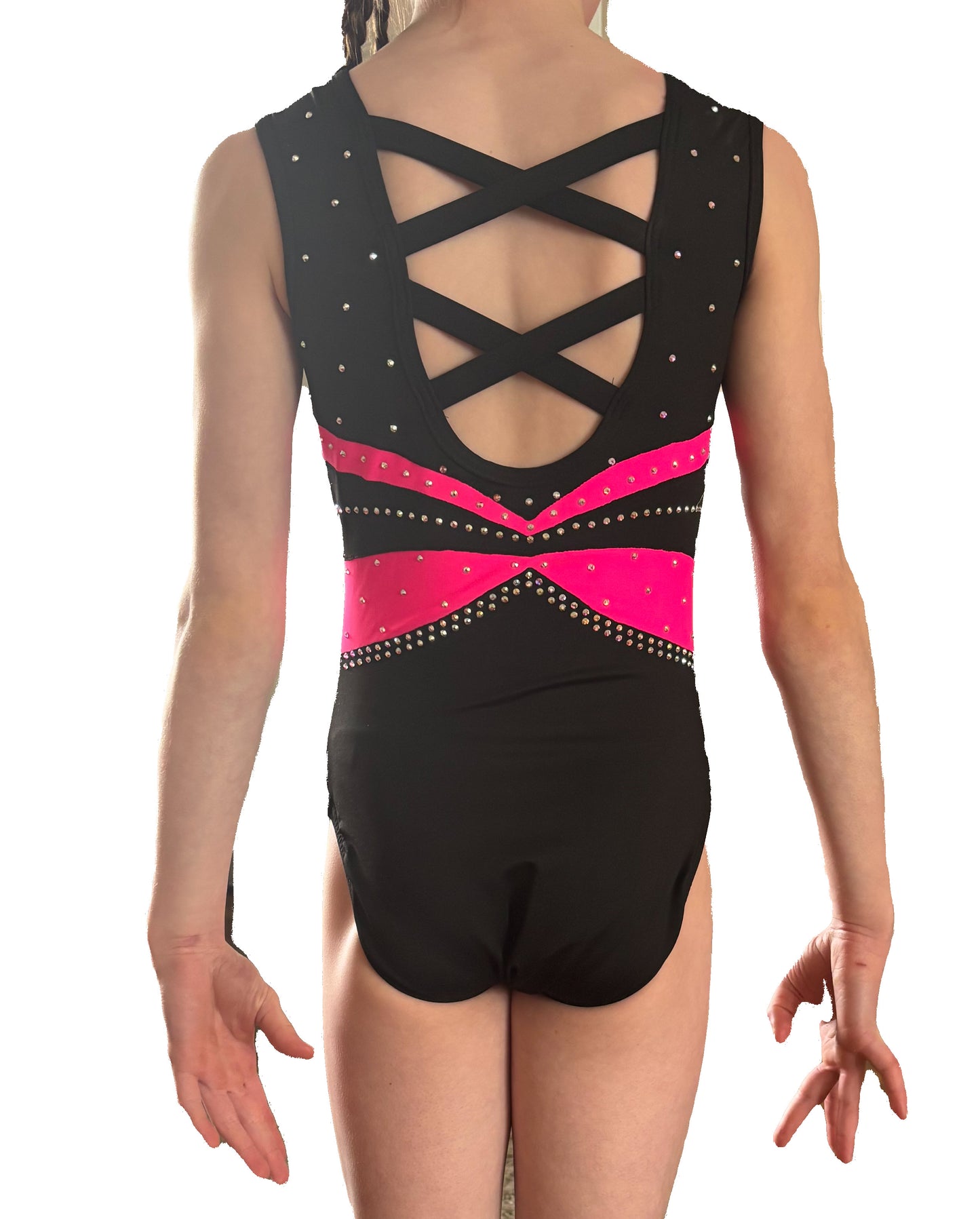 Calla Lily Leotard – Pink & Black Sparkle Gymnastics Leotard