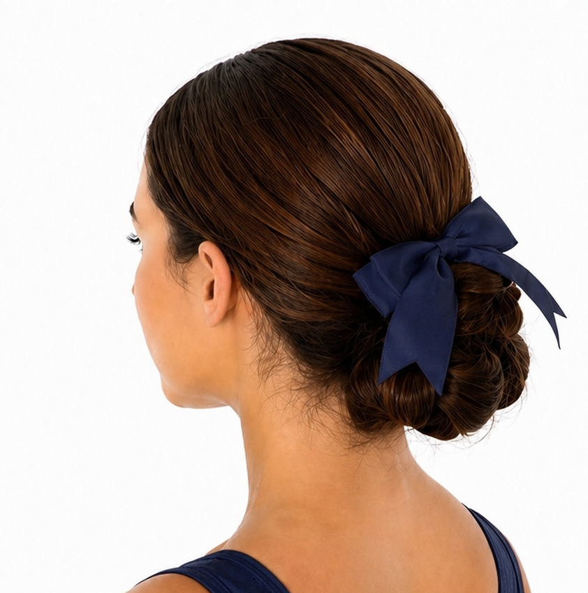 Navy Blue Hair Bow on Black Elastic Bobble | Gymnastics Hair Accessory - Pulse Gymnastics