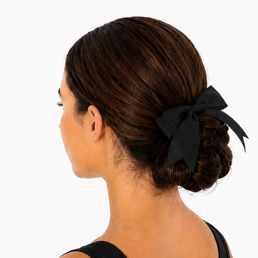 Gymnastics hair bow, satin feel with a bobble