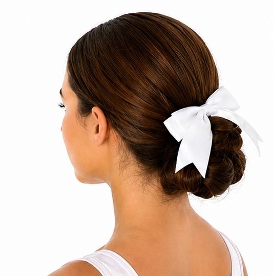 Classic White Hair Bow on Black Elastic Bobble | Gymnastics Hair Accessory - Pulse Gymnastics