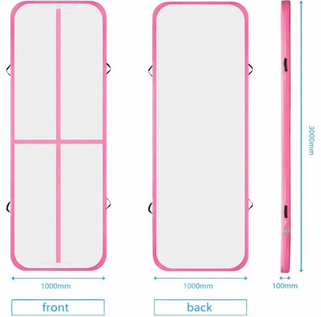 Inflatable Gymnastics Air Track Mat – 3m x 1m x 10cm (Pink & White) - Pulse Gymnastics