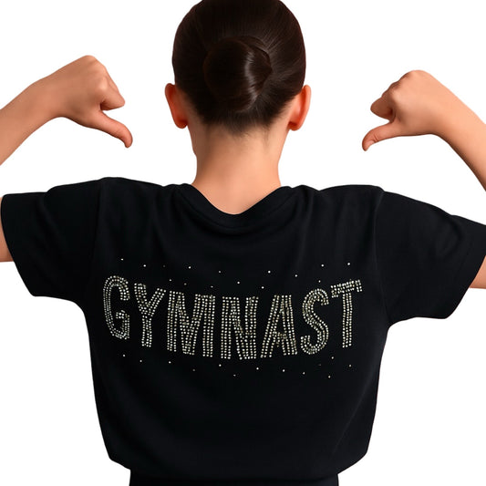 Black Rhinestone Gymnast Heart T-Shirt 