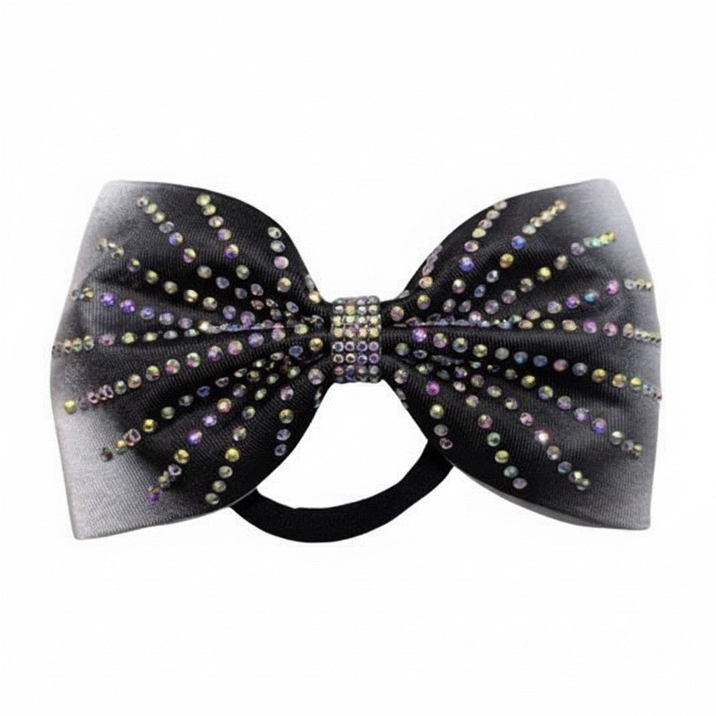 Black AB Rhinestone Gymnastics Hair Bow | Sparkle Performance Scrunchie Bow