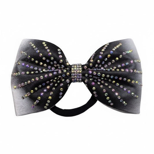Black AB Rhinestone Gymnastics Hair Bow | Sparkle Performance Scrunchie Bow