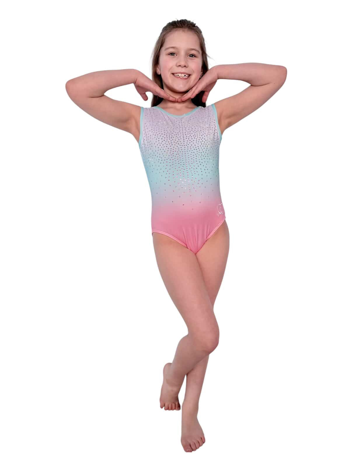 Candy Floss Crush – Pastel Ombre Gymnastics Leotard with Rhinestones & Criss-Cross Back - Pulse Gymnastics