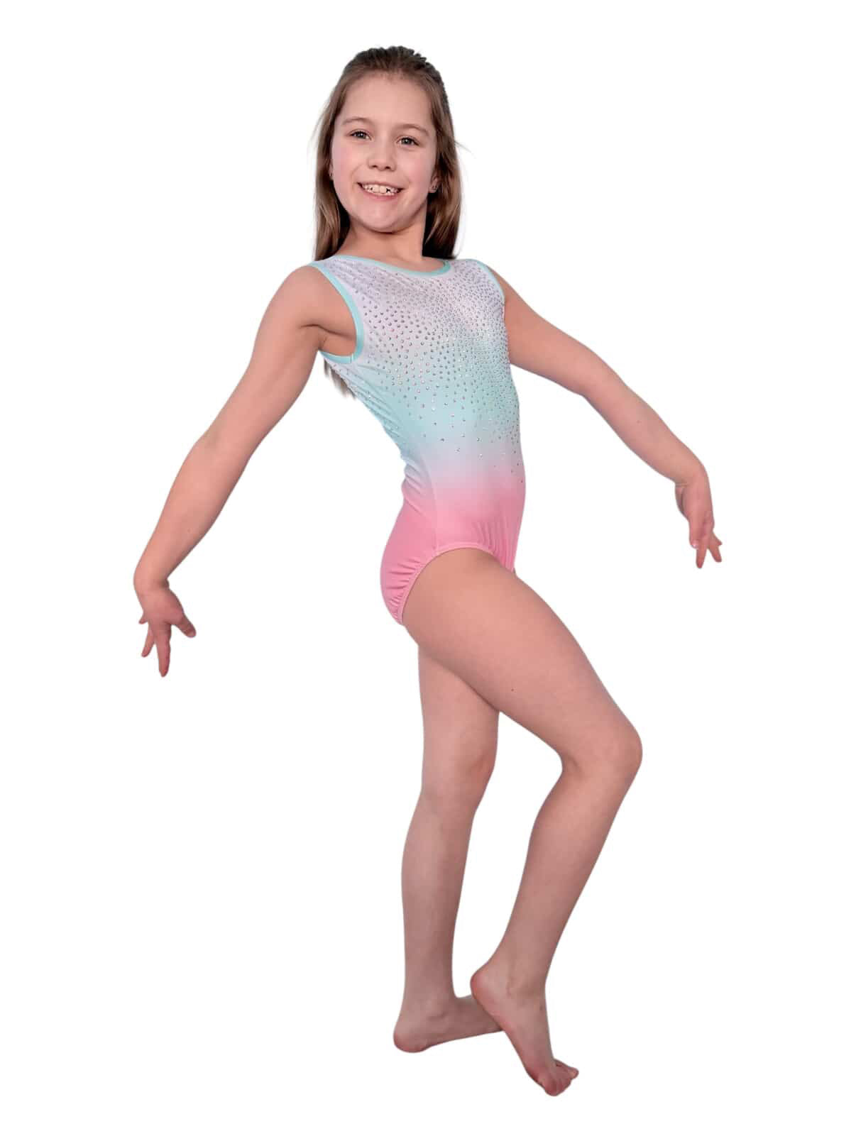Candy Floss Crush – Pastel Ombre Gymnastics Leotard with Rhinestones & Criss-Cross Back - Pulse Gymnastics